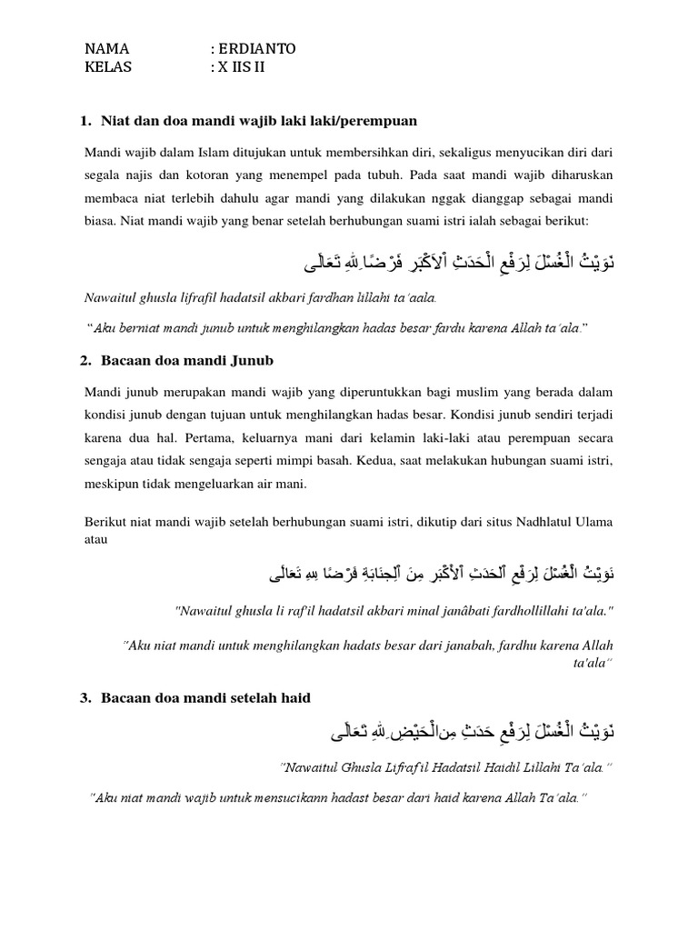 Niat Mandi Junub Laki Laki