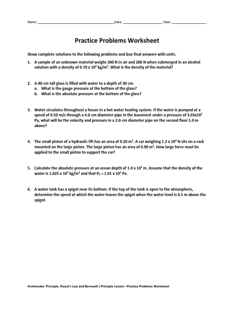 Uoh Fluidmechanics Lesson2222 Practiceproblems v22 Tedl DWC  PDF Within Speed Practice Problems Worksheet