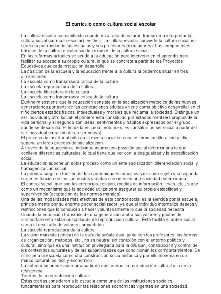 Cultura y Currículo en Educación 2025 | PDF | Plan de estudios | Sociedad