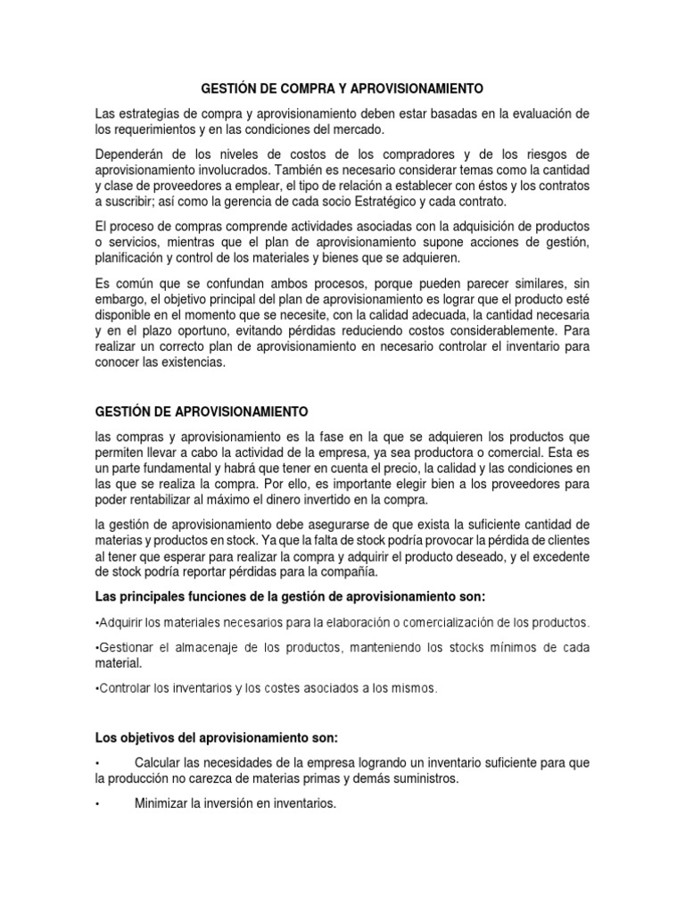 Estrategias de Gestión de Aprovisionamiento | PDF | Obtención | Calidad ...