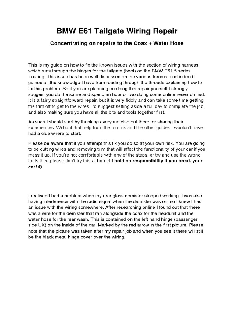 BMW E61 Tailgate Wiring Repair PDF PDF Electrical Connector