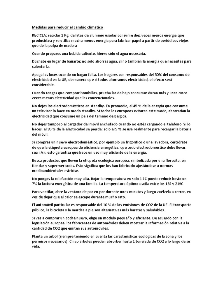 Medidas para Reducir El Cambio Climático | PDF | Riego | Calentamiento ...