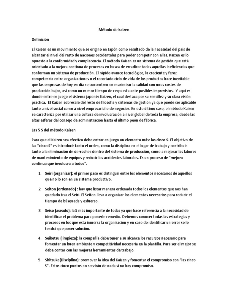 Método Kaizen: Mejora Continua Efectiva | PDF | Economias | Business