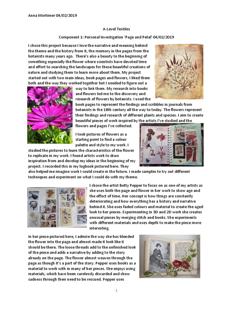 Textiles Personal Investigation Essay Final PDF Sewing Embroidery