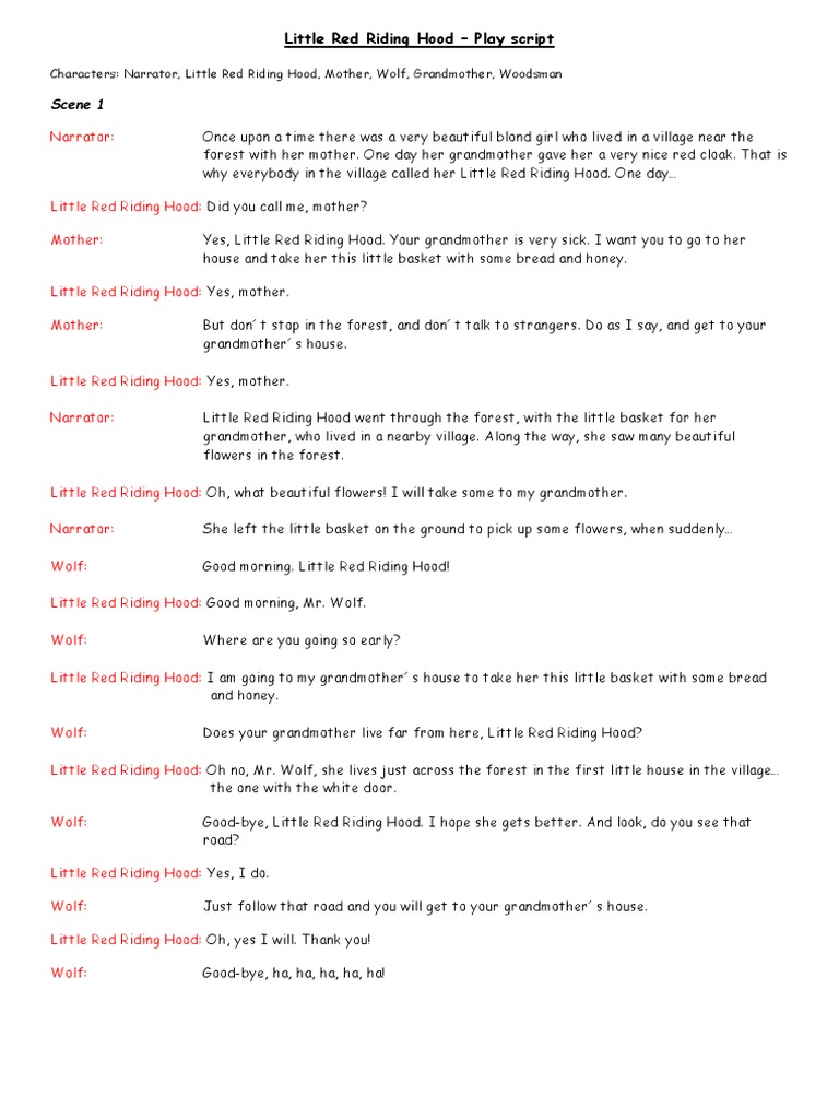 Rt Little Red Riding Hood Play Script Pdf Little Red Riding Hood