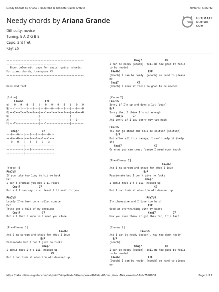 Ariana Grande Needy Piano Chords