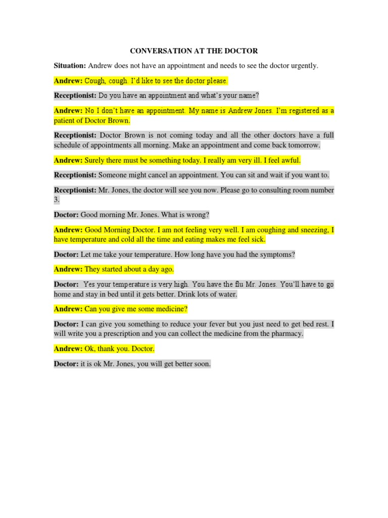 Urgent Doctor Visit Dialogue | PDF