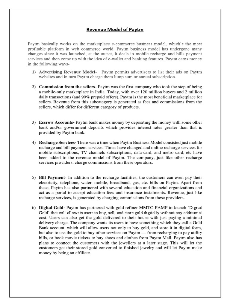 Paytm's Revenue Model Explained | PDF | Subscription Business Model | E ...