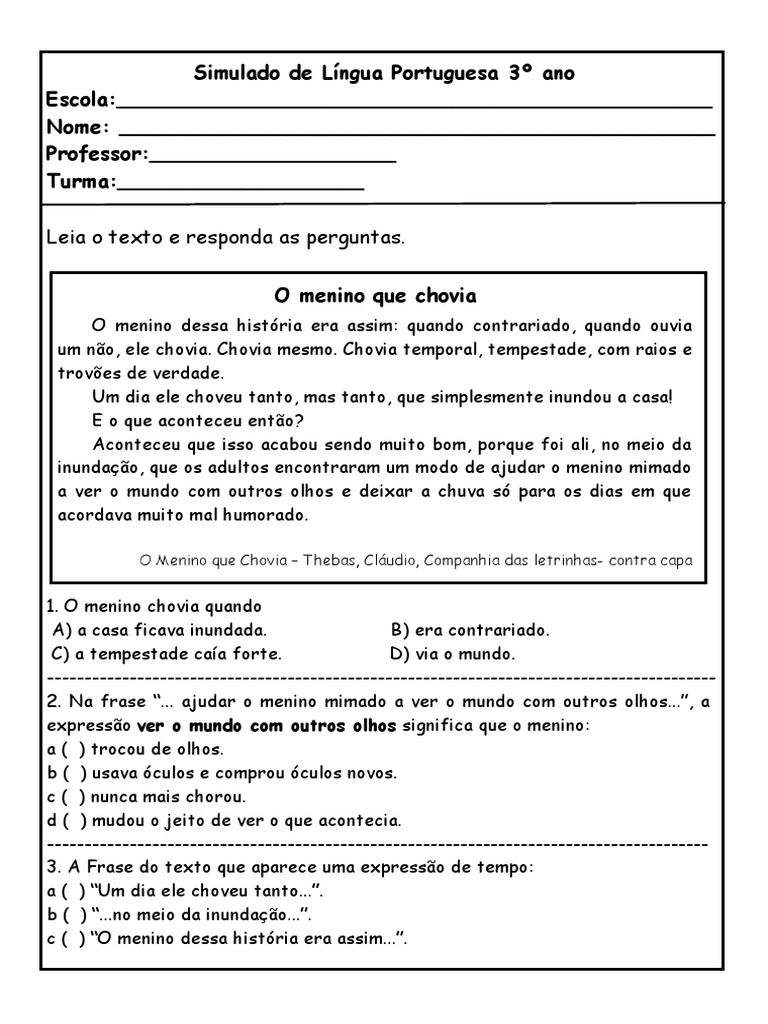 Simulado de Língua Portuguesa 3º Ano | PDF | Natureza | Idiomas