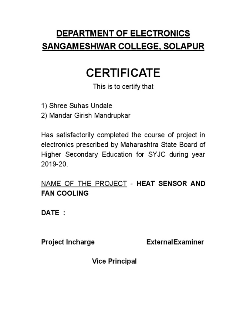 Heat Sensor Fan Project Certificate | PDF | Amplifier | Capacitor