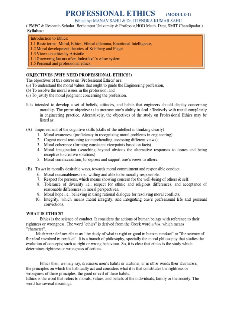 Professional Ethics in Engineering | PDF | Emotional Intelligence ...