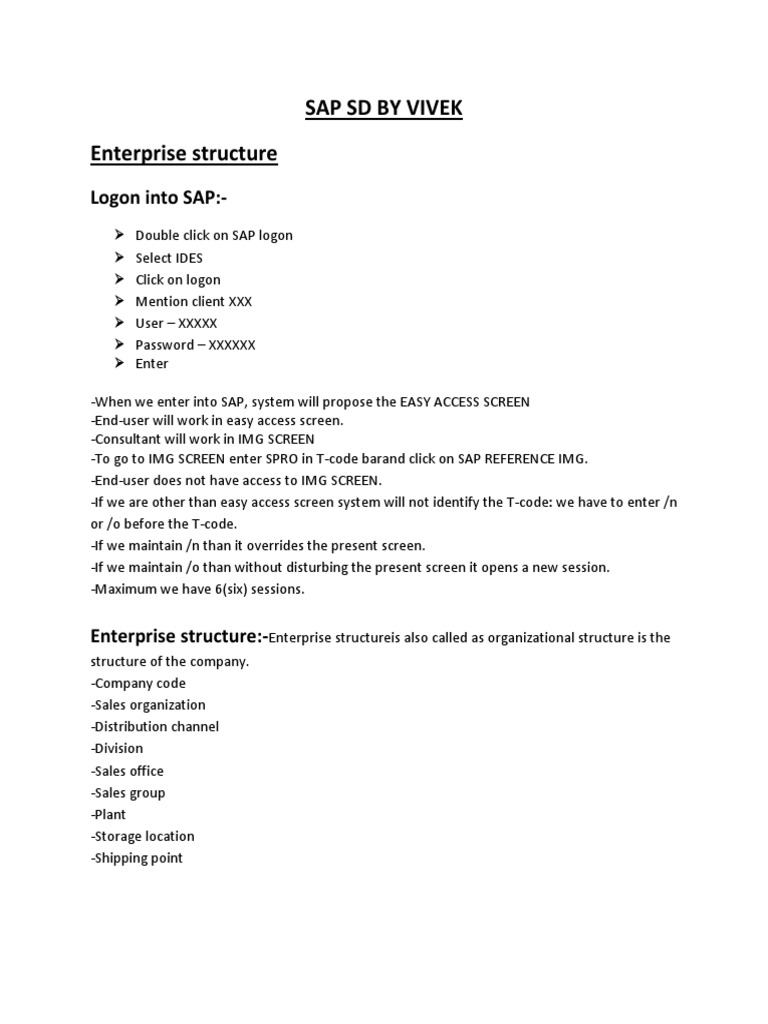 SAP SD Enterprise Structure Guide | PDF | Invoice | Debits And Credits