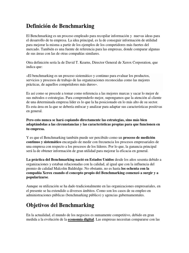 Guía Completa sobre Benchmarking Empresarial | PDF | Benchmarking ...