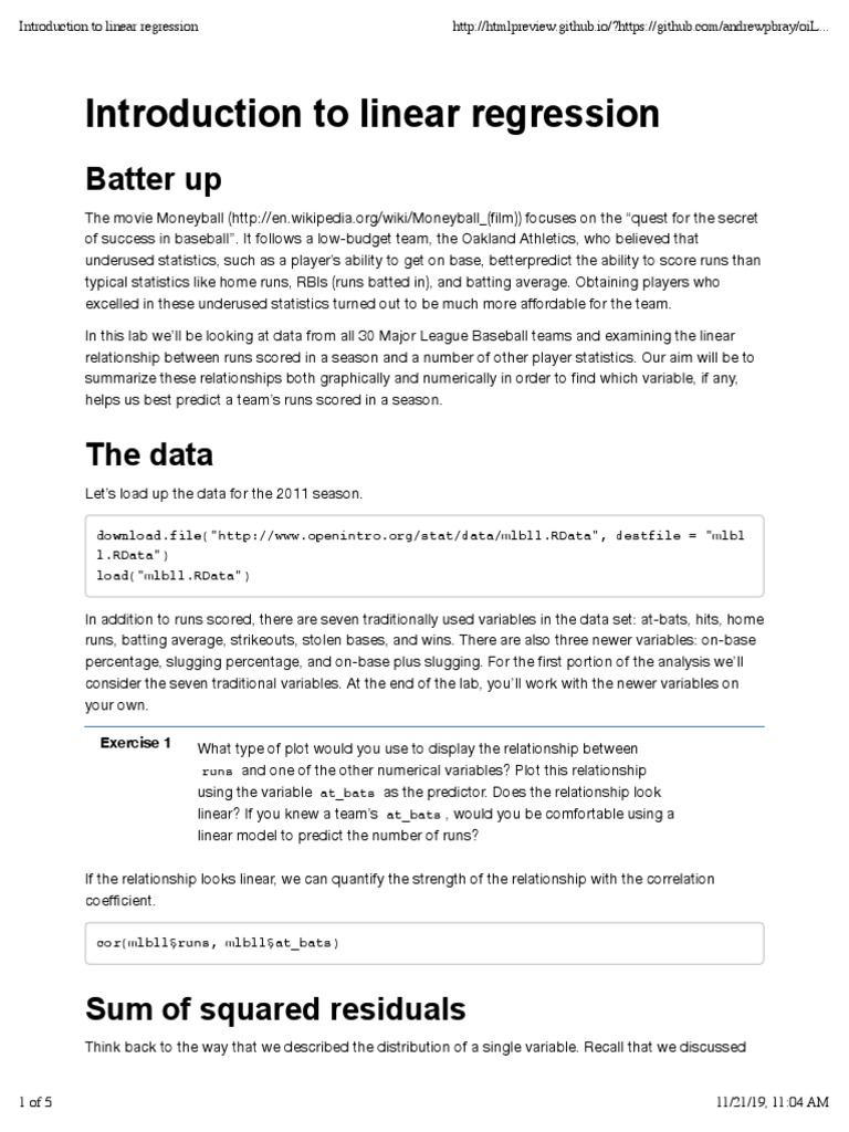 Linear Regression in Baseball Analysis | PDF | Regression Analysis ...