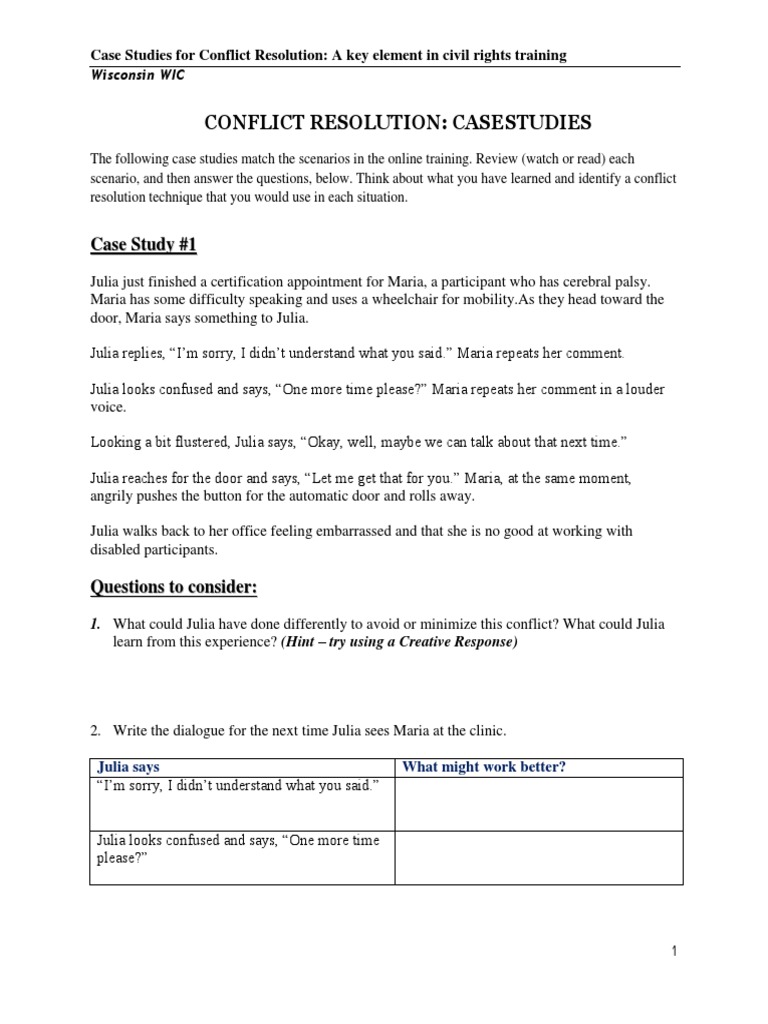 Conflict Resolution Training Casestudy  PDF  Conflict Resolution