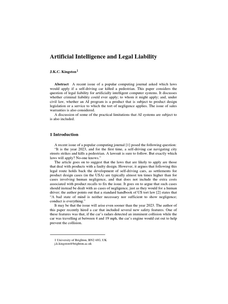 AI Systems and Legal Liability Issues | PDF | Mens Rea | Financial Adviser