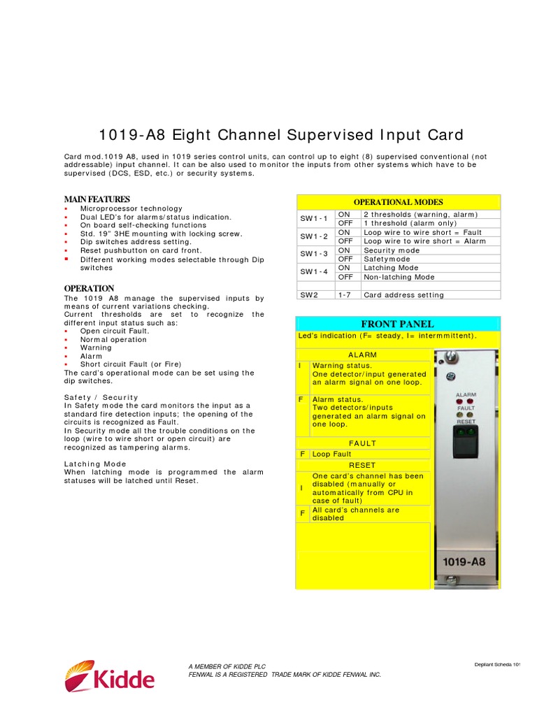 1019 A8 Input Card Overview | PDF | Security Alarm | Electromagnetism