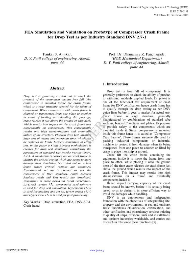 Frame Drop Test As Per DNV 2.7 1 PDF PDF Deformation (Engineering