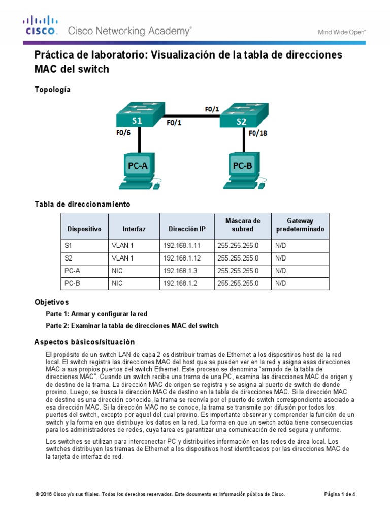 5.2.1.7 Lab - Viewing The Switch MAC Address Table | PDF | Conmutador ...