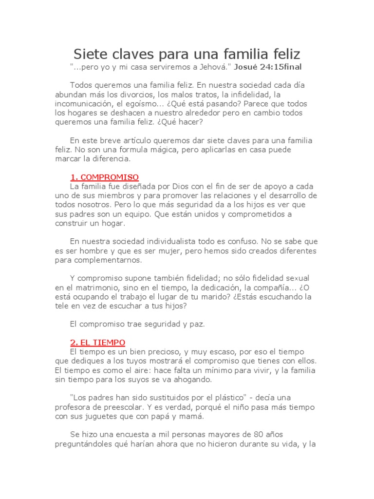 Siete claves para una familia feliz | PDF | Familia | Amor