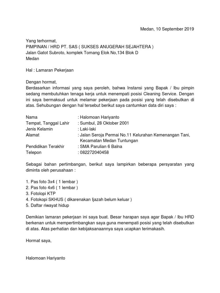 Download 50+ Contoh Surat Surat Lamaran Kerja Cleaning Service Gratis Terbaru