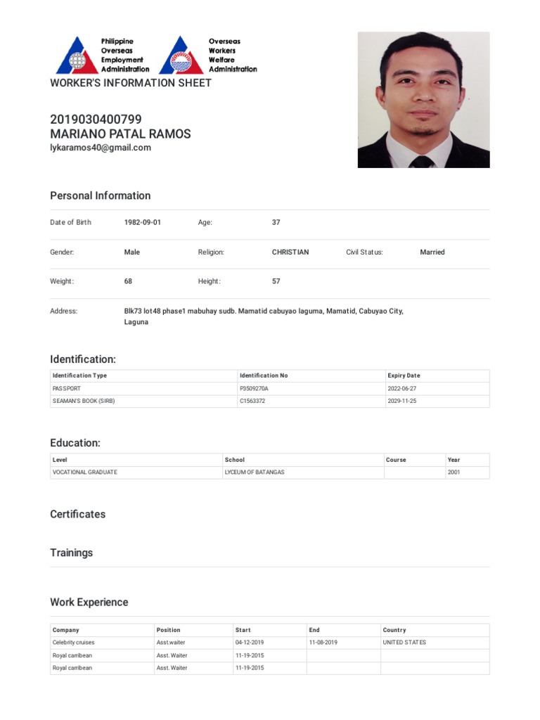 Poea worker information sheet 15000102784 20191203105022 3099 pdf