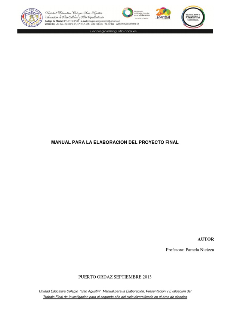 Manual de Proyecto Final de Investigación | PDF | Evaluación | Teoría