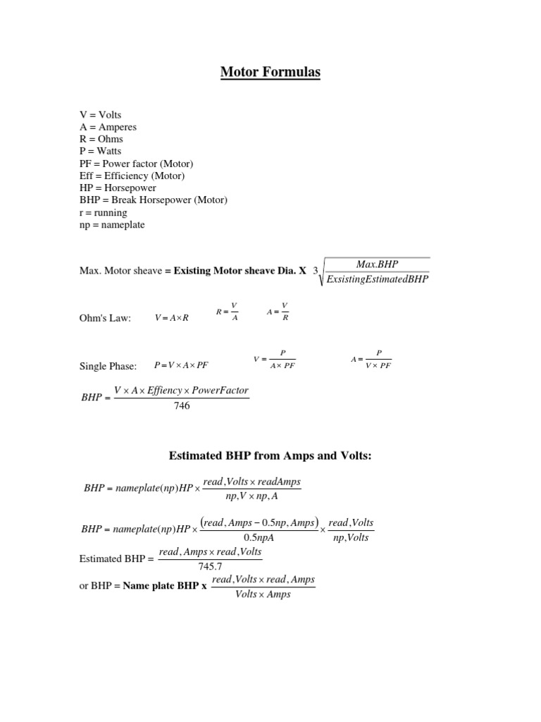 Motor Formulas | PDF