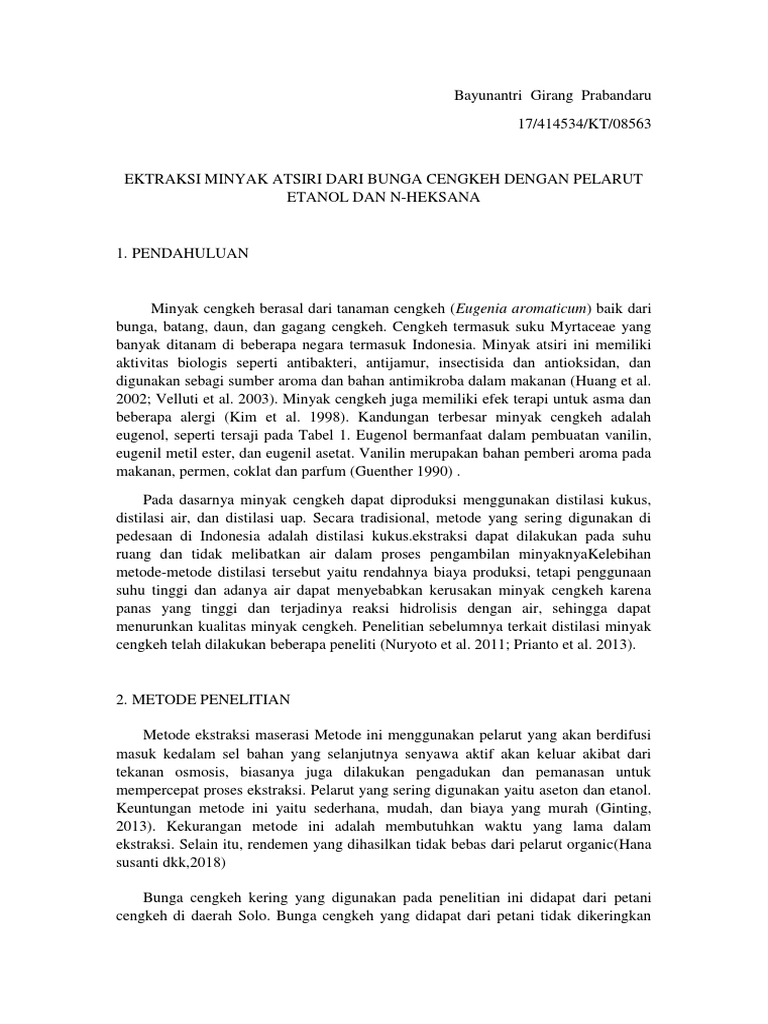 Optimizing Clove Bud Oil Extraction Using Ethanol and nHexane Solvents