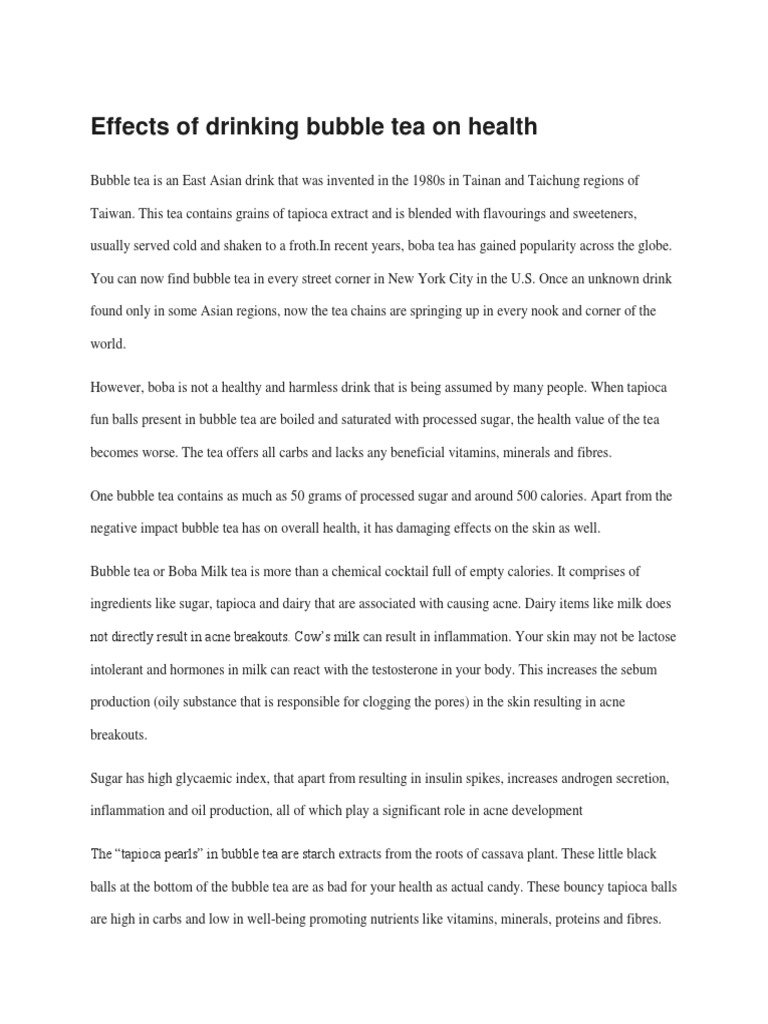 Effects of Drinking Bubble Tea On The Skin PDF Milk Food And Drink
