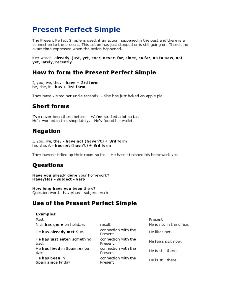 Present Perfect Simple Guide | PDF | Perfect (Grammar) | Grammar
