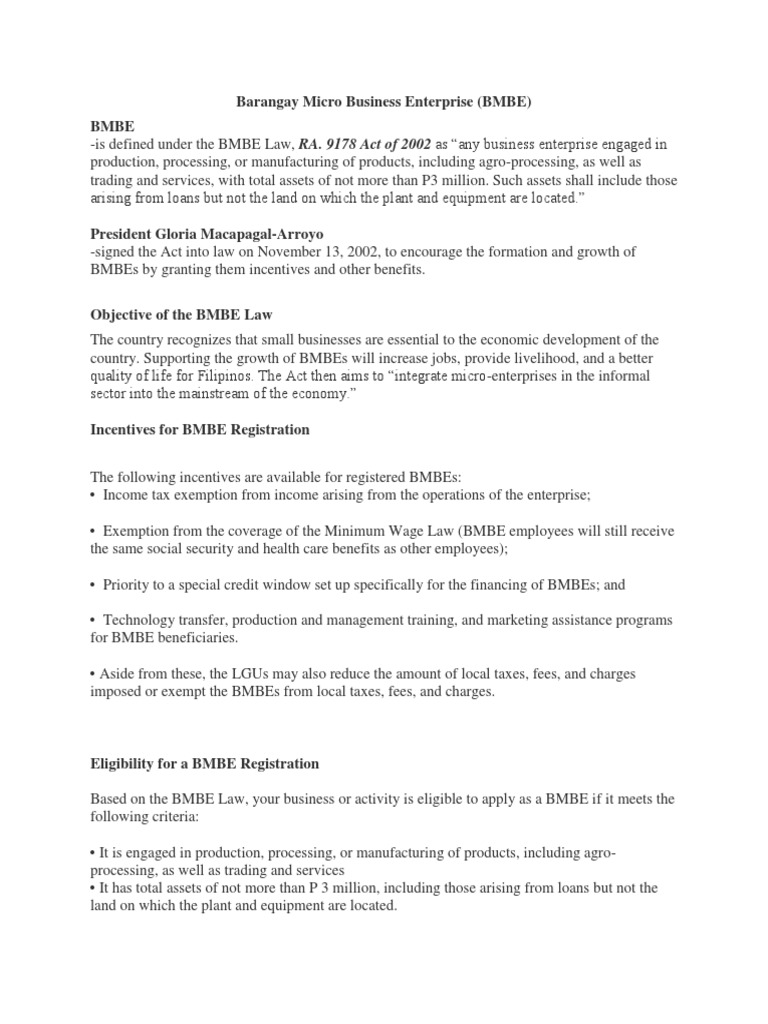 BMBE Registration and Benefits Guide | PDF | Licensure | Sole ...