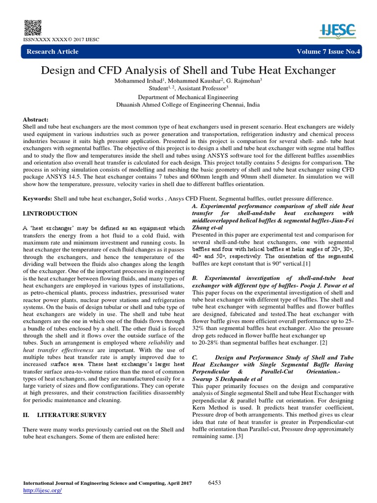 Design and CFD Analysis of Shell and Tube Heat Exchanger | PDF | Heat ...