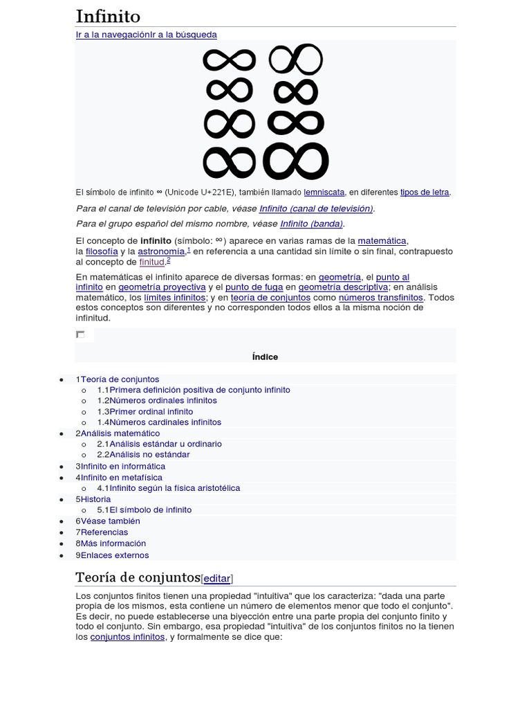 Infinito | PDF | infinito | Conjunto (Matemáticas)