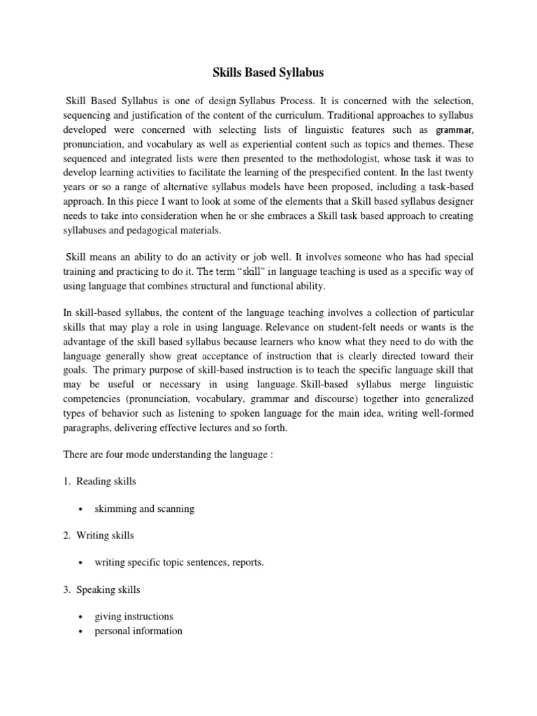 Skill-Based Syllabus Design in Education | PDF | Language Education ...