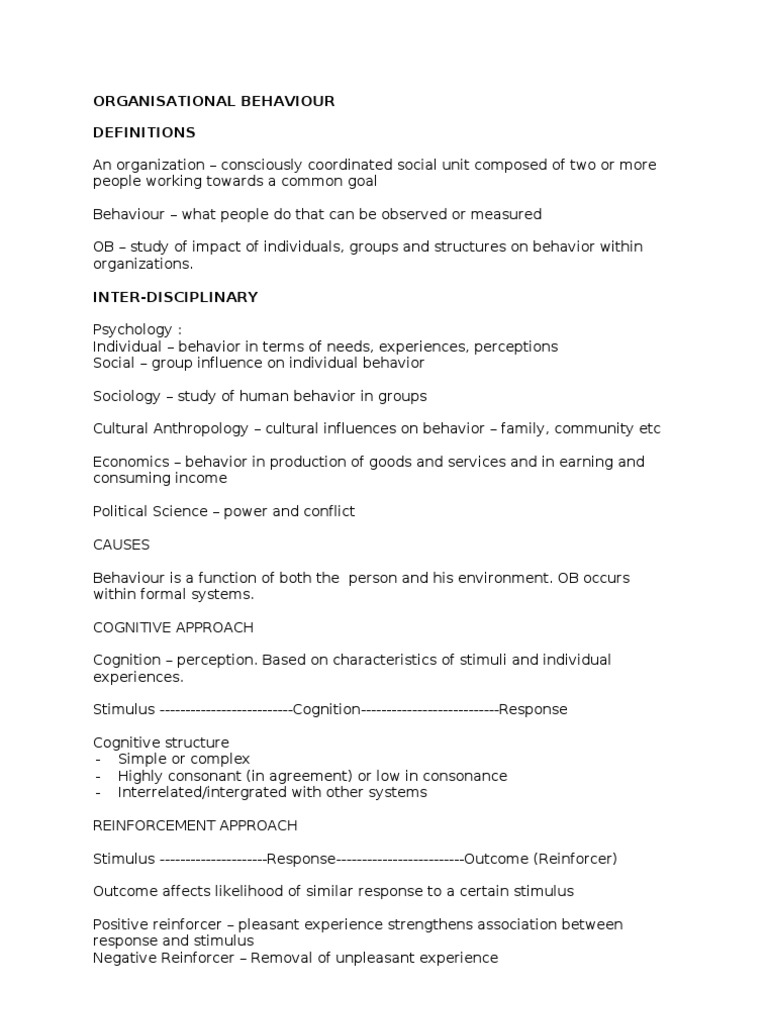 Organisational Behaviour Notes | PDF | Reinforcement | Perception