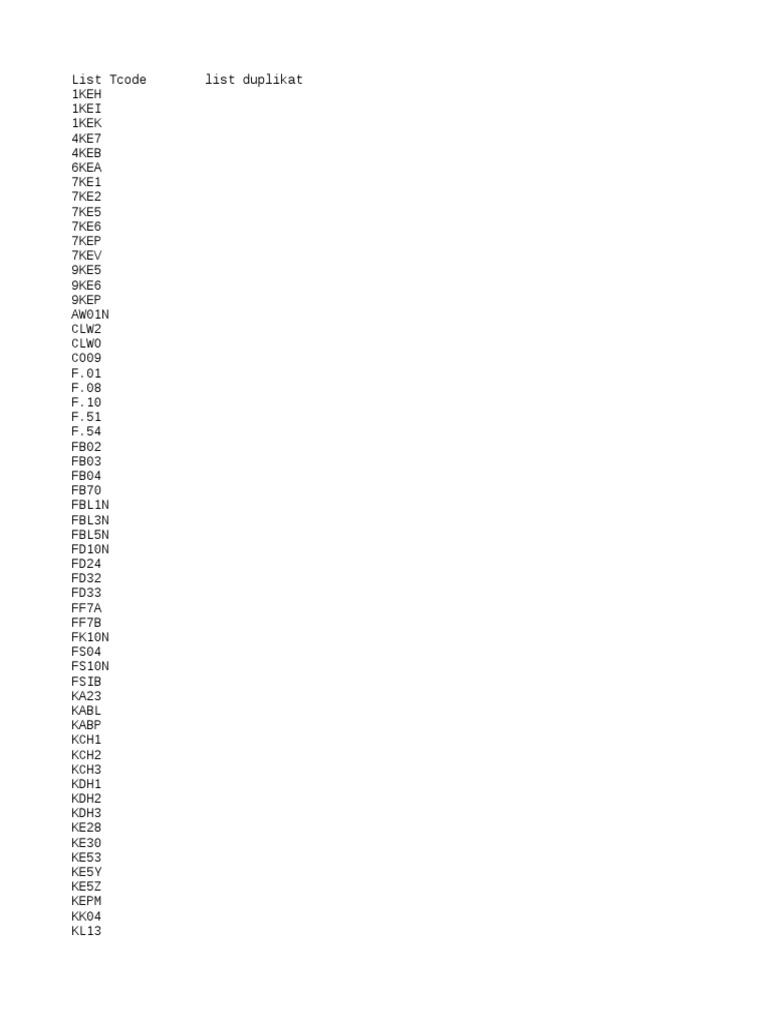 Tcode List Overview | PDF