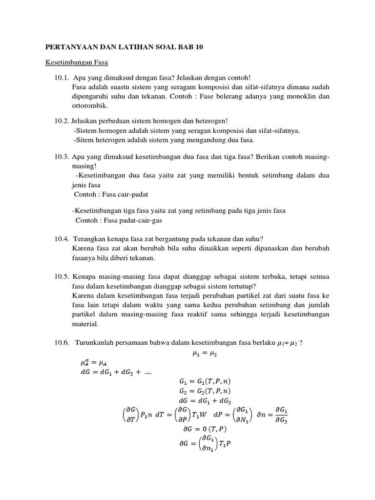 Contoh Soal Kesetimbangan Fasa Siswa Populer