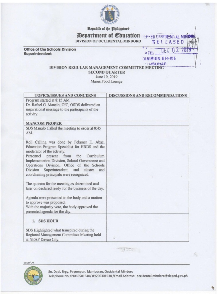 Mancom Minutes of The Meeting | PDF | Behavior Modification | Learning