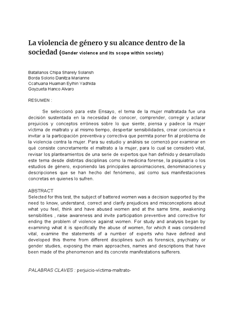 Violencia de género: causas y consecuencias | PDF | La violencia contra ...