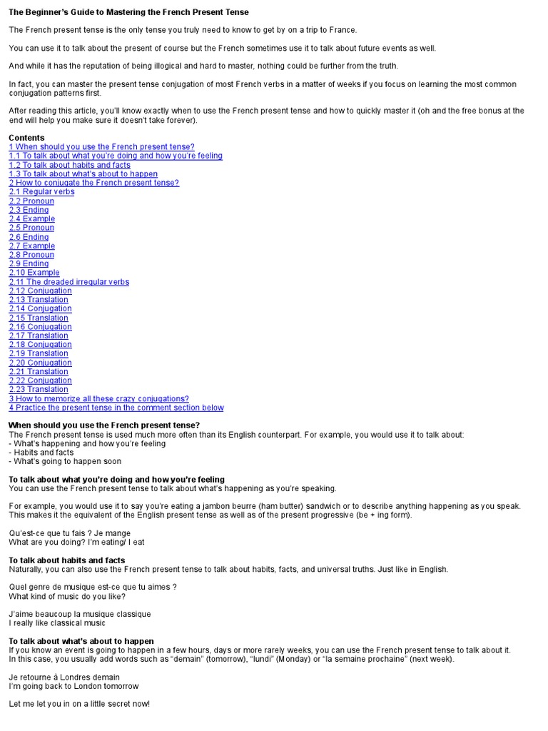 The Beginner S Guide To Mastering The French Present Tense Grammatical Conjugation Grammatical Tense