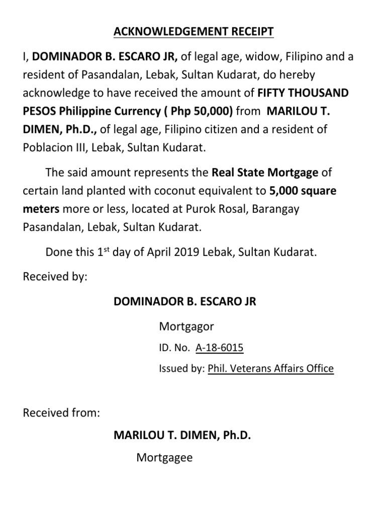 Acknowledge Receipt Download Free PDF Mortgage Law Philippines