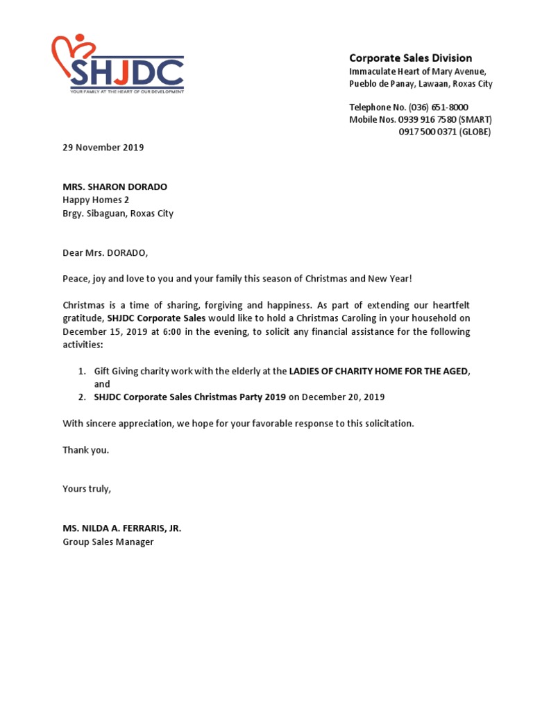 Solicitation Letter For Christmas Party  PDF