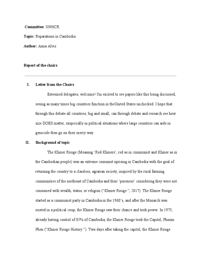 Mun Background Guide PDF Cambodia Khmer Rouge