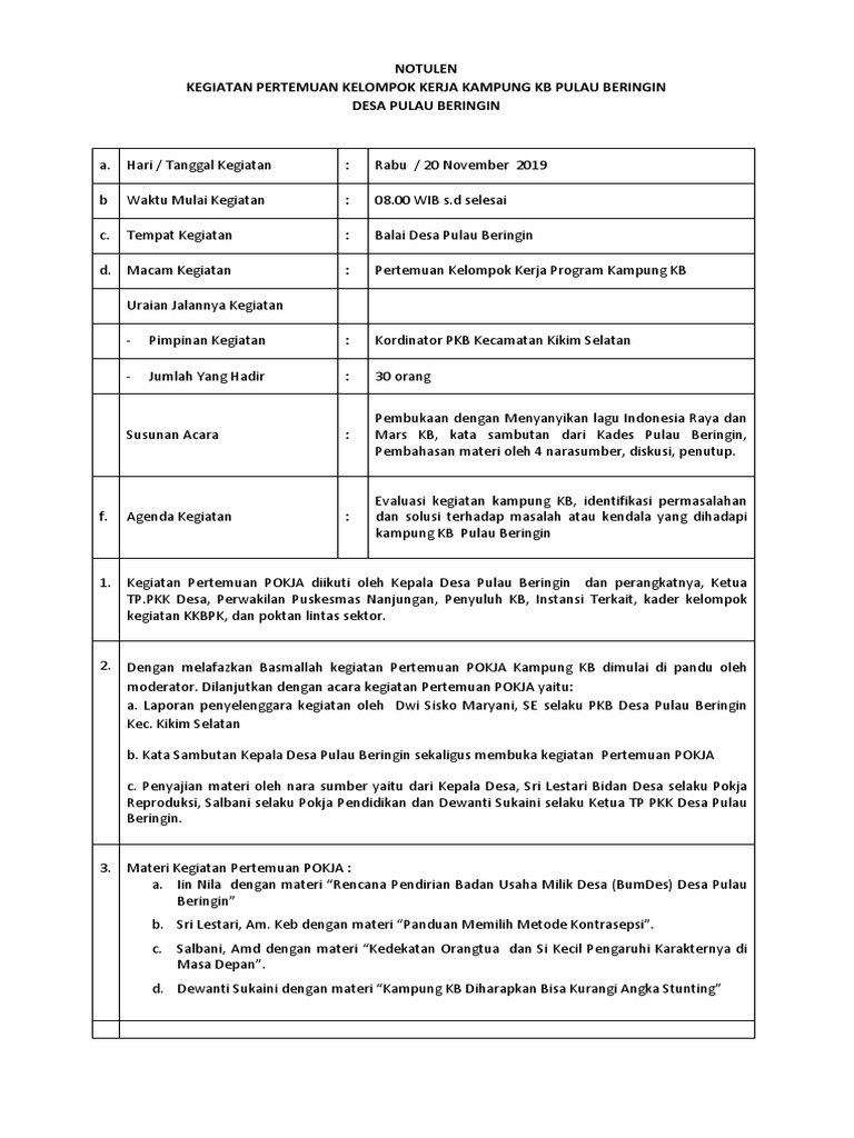 Contoh Sk Rumah Data Kampung Kb Dunia Sosial
