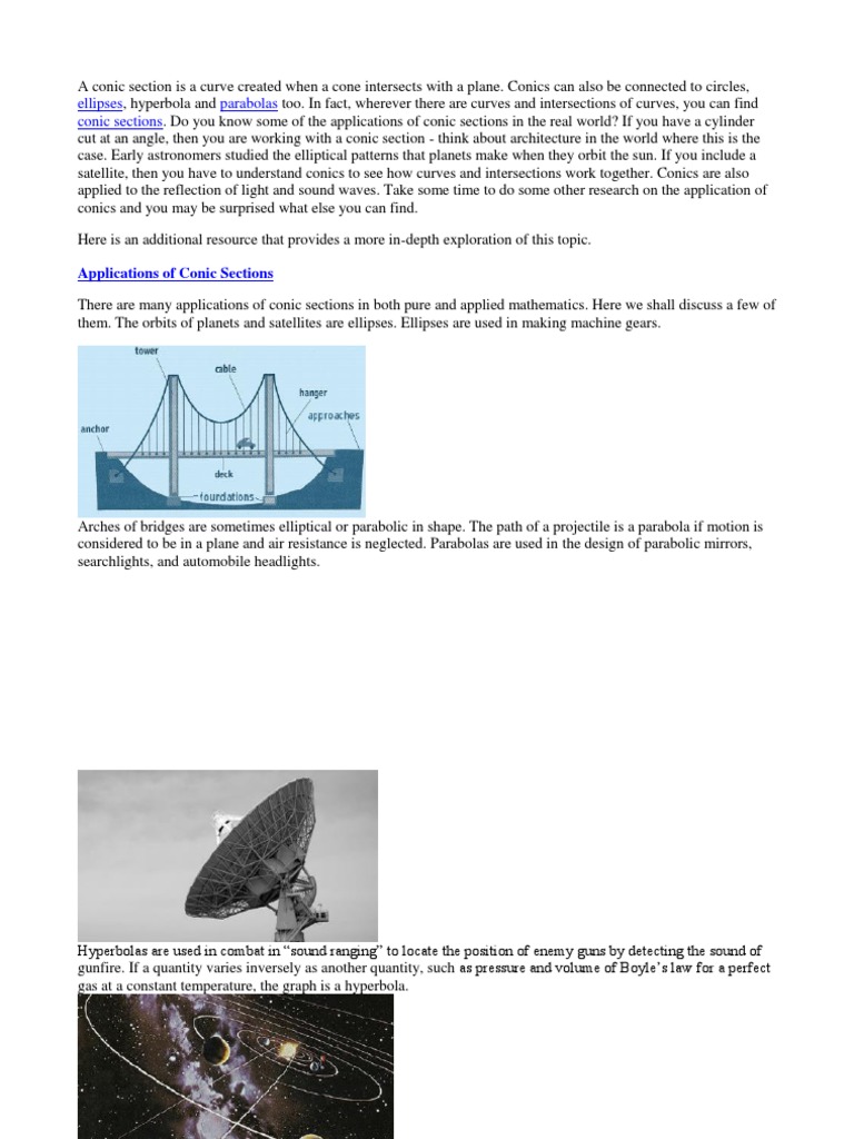 Application of Conic Sections | PDF | Algebraic Geometry | Geometric ...