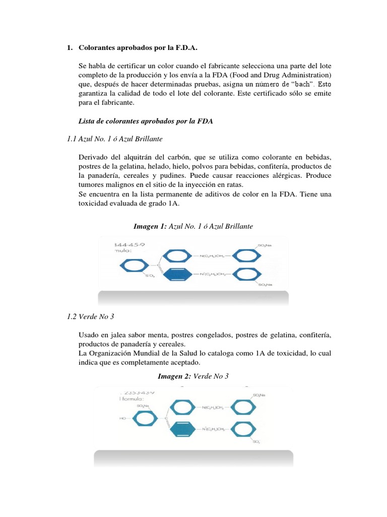Colorantes Aprobados Por La FDA | PDF | Comida y bebida | Alimentos