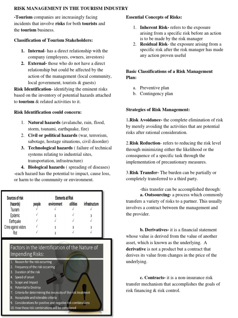 RISK MANAGEMENT IN THE TOURISM INDUSTRY 1st Sem | PDF | Risk Management ...