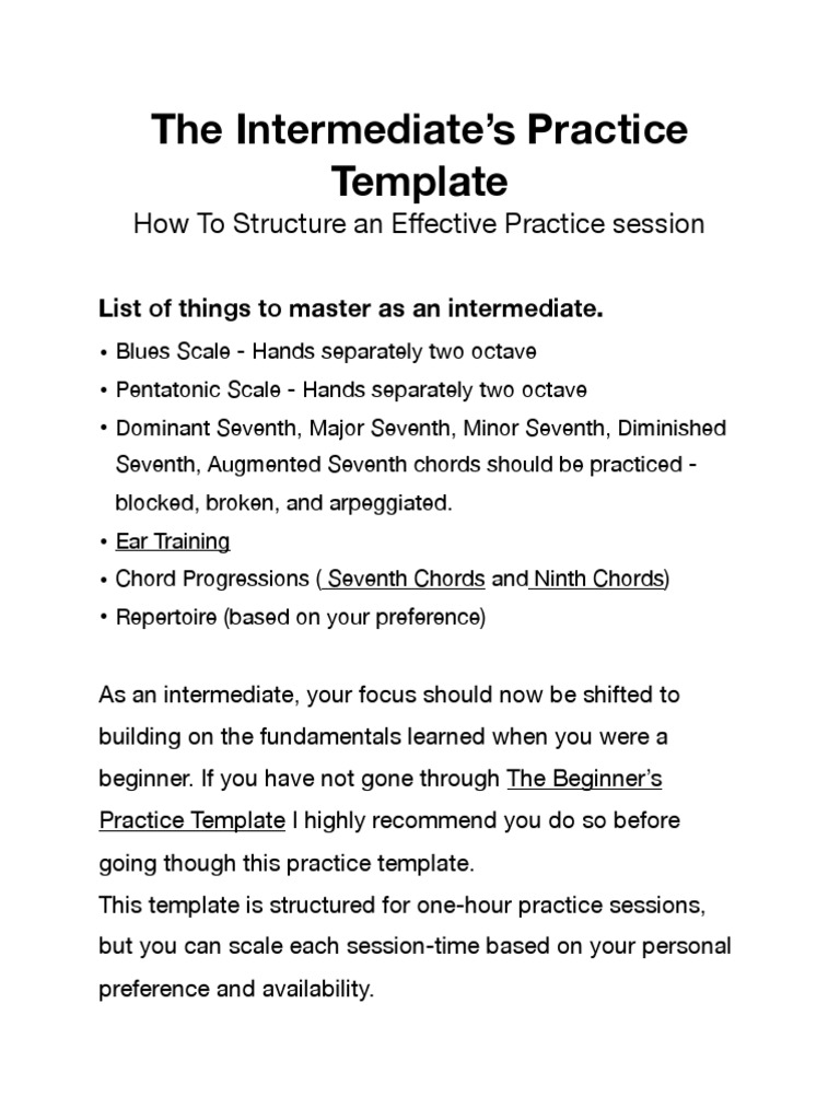 Piano Intermediate's Practice Template | PDF | Chord (Music) | Interval
