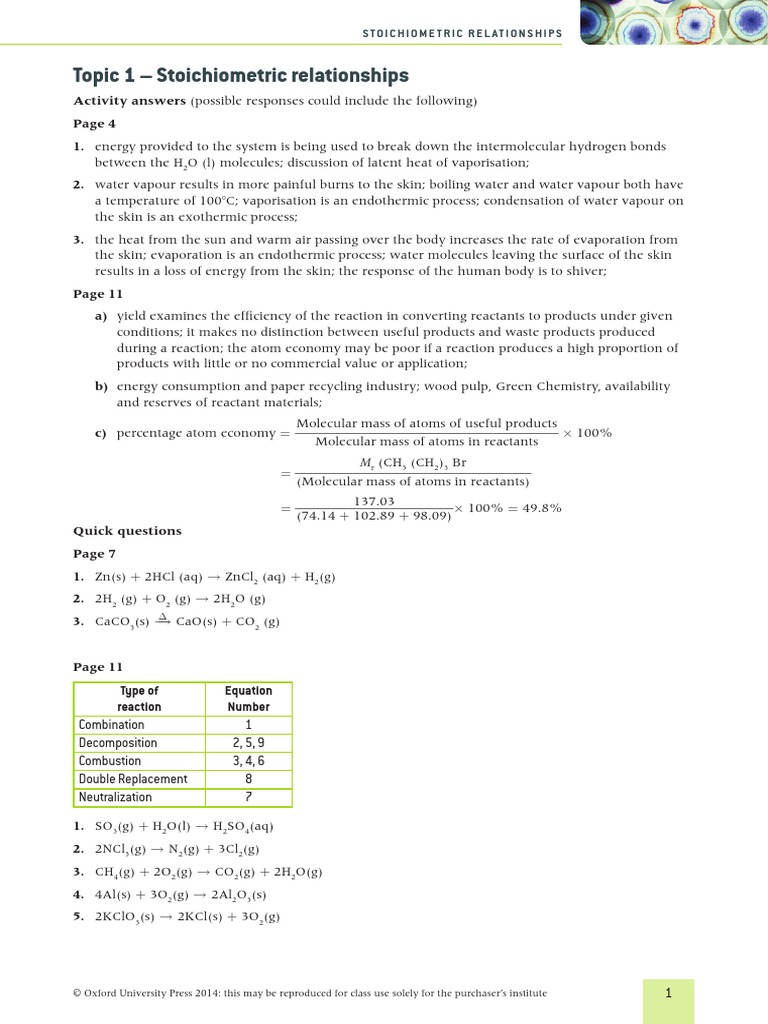 Ib Chem Answers 1 | PDF | Stoichiometry | Chemistry